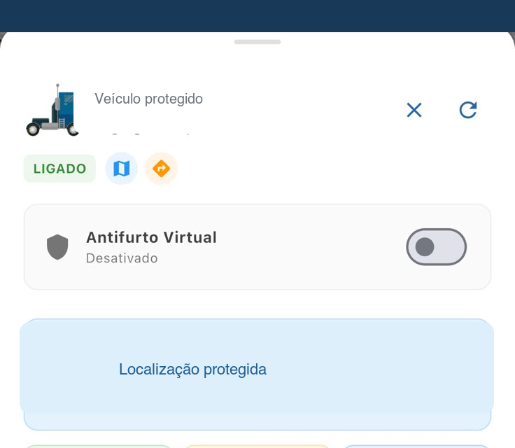 Tela real de status e antifurto do aplicativo JAM