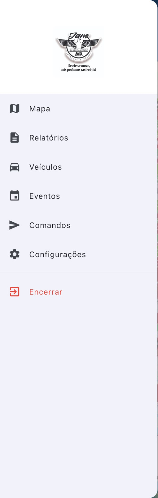 Menu real do aplicativo JAM